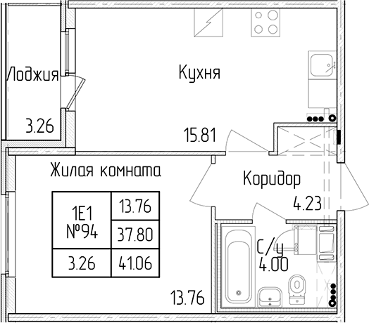 1-комнатная квартира 37.8 м², 3/4 эт., ЖК «Любоград в Стрельне»